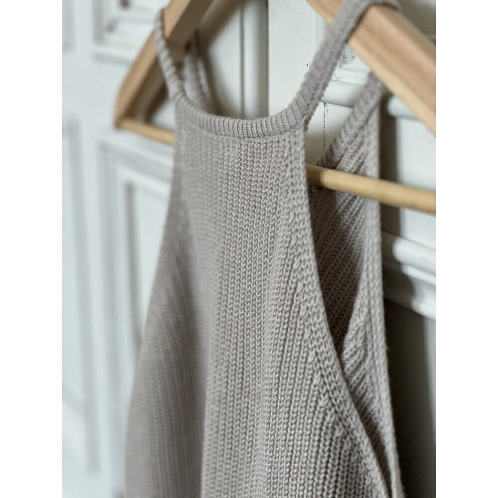 Women's S Scoop Neck Knit Tank Top Casual Loose Sleeveless Split Sides Taupe - Picture 8 of 11